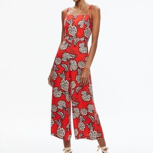Alice + Olivia JOSIE WIDE LEG TIE STRAP JUMSPUIT Vibrant Orange Floral 0 $495